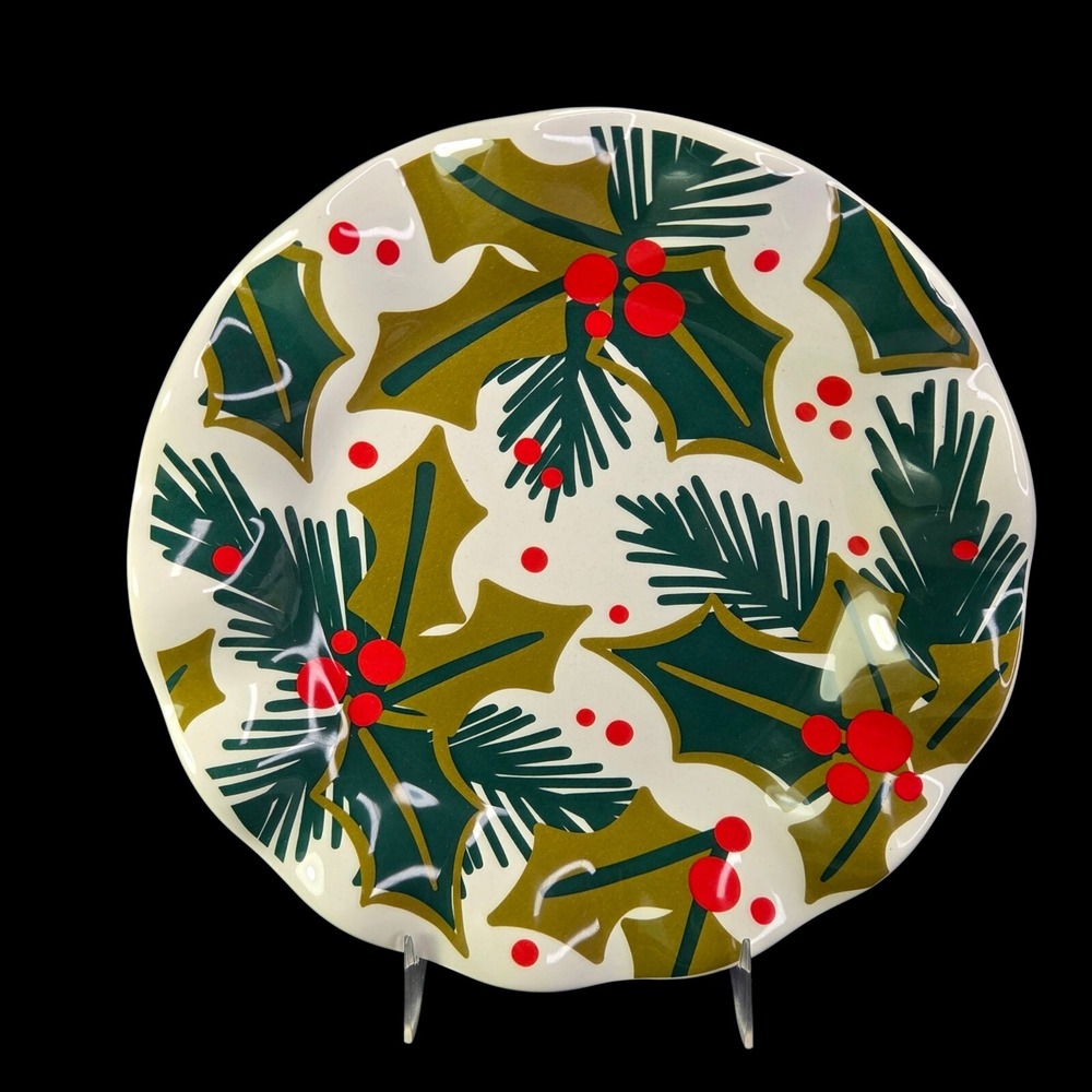 Coton Colors Christmas Balsam and Holly Ruffle Salad Plate 8 Inch Laura Johnson